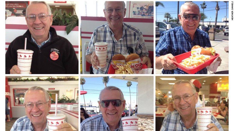 CNN's tweet photo. Every week this couple sends their granddaughter adorable pictures -- of them eating  In-N-Out Burger. https://t.co/a1yCBf83CO https://t.co/QmCVTSQQN0