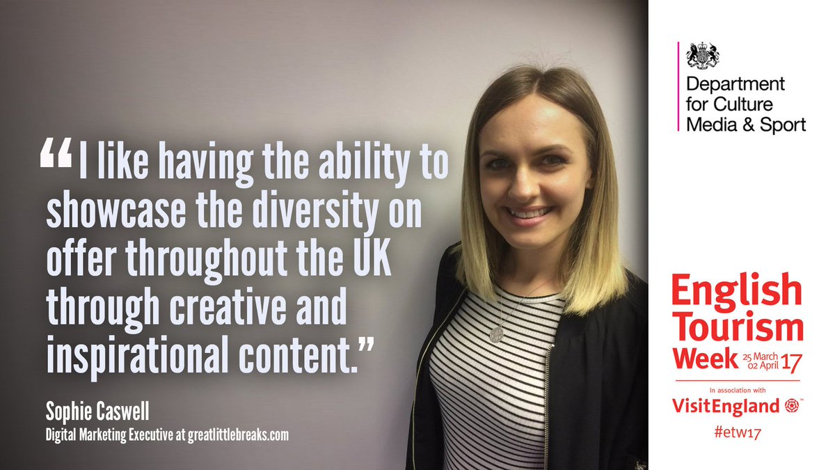 DCMS's tweet photo. Digital marketing is big business in #tourism. Sophie’s skills showcase the best of UK @Grtlittlebreaks #MyTourismJob #ETW17 https://t.co/auLj23s0as