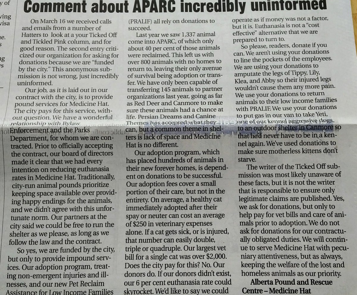 pdctrescue's tweet photo. Very well written &amp; informative letter by @APARC_MH &amp; a nice shout out to us! We're grateful to be able to help #animalsmatter https://t.co/LQO5zgwXT4