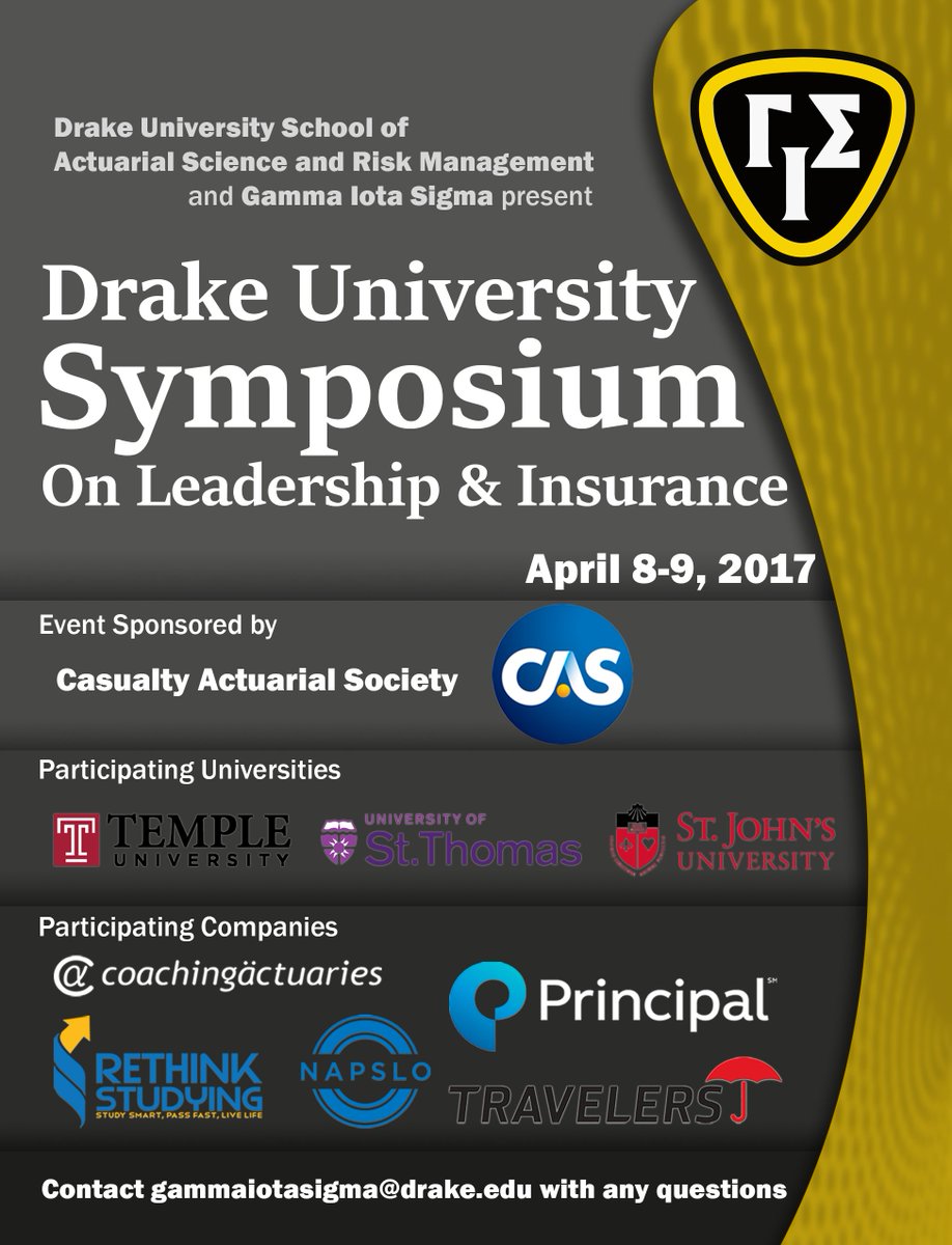 DUGamma's tweet photo. Check out the poster one of our members made for the upcoming Drake University Symposium on Leadership and Insurance! https://t.co/slRjVYoppk