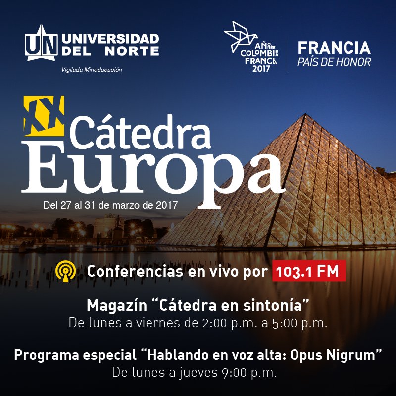 Desde hoy #Lunes hasta el viernes a partir de las 2:00pm Escucha en vivo "Cátedra en sintonía" desde la carpa central de #CátedraEuropa