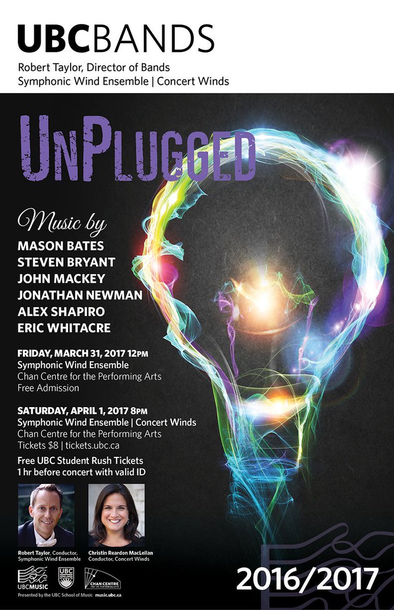 #UBCBands "Unplugged" this Fri &amp; Sat <a href="/ChanCentre/">Chan Centre for the Performing Arts</a>!
Mar 31: noon ow.ly/VI0e30a9LJd 
Apr 1: 8pm ow.ly/xyus30a9LL9