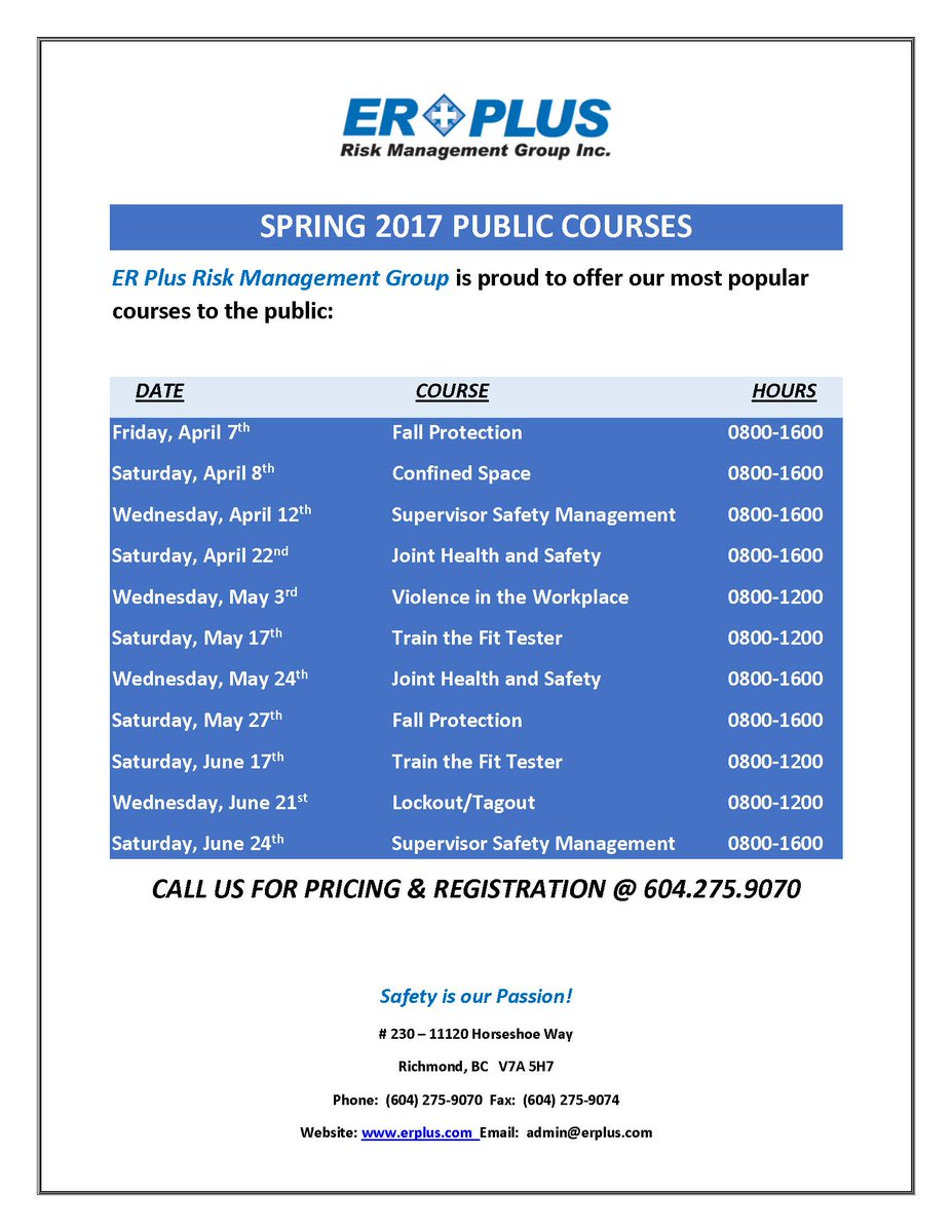 ERPlusRMG's tweet photo. Check out our Open Courses! Register NOW! #safetyfirst #FallPro #Confinedspace #Jointhealthandsafety #Supervisorsafety #Lockout #TRAINING https://t.co/4VbRadkzGK