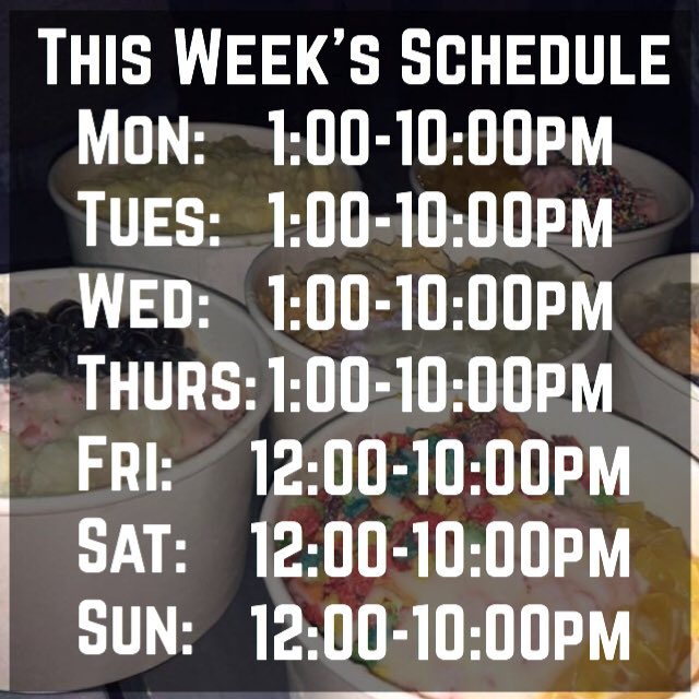 SnoCreamCompany's tweet photo. Here is our schedule!
Find us at The Block
( 4221 John Marr Dr )
📸: food.potato https://t.co/KgQQlp7tLo