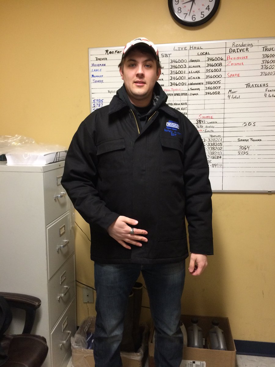 Drive4Hogan's tweet photo. Sporting their #WinterSafety jackets! Way to go guys! Caleb Kuttenbuler, Jim Lepper, & Lance Fulks. #Iceandsnowtakeitslow #SafetyWinners https://t.co/aJsEmFFkLN