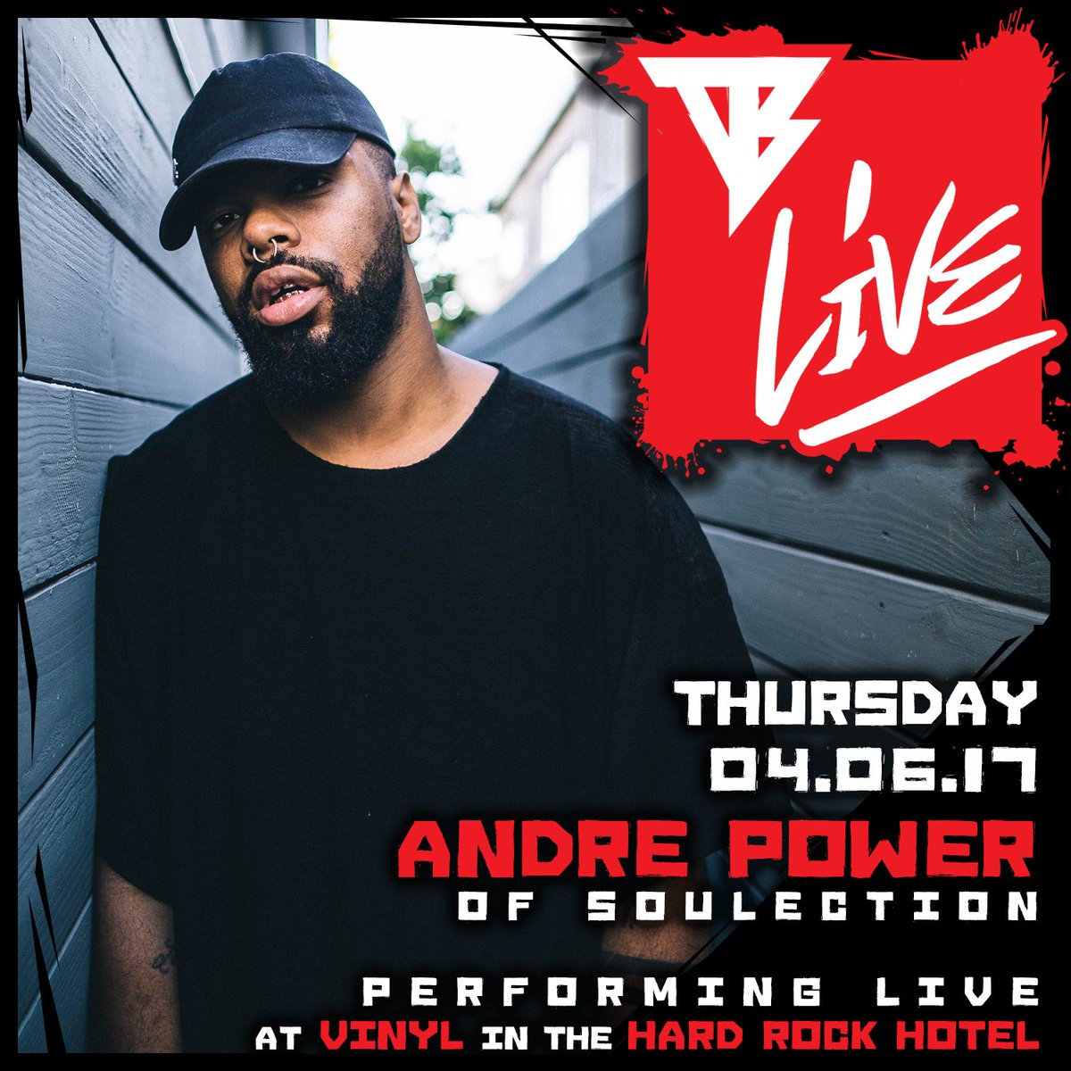 tuesdayblend's tweet photo. *04.06.17* We have @andrepower from @Soulection set to headline the next TB Live! #TBLive #AndrePower #Soulection #HardrockHotel #VinylVegas https://t.co/MbSHB8WNiB