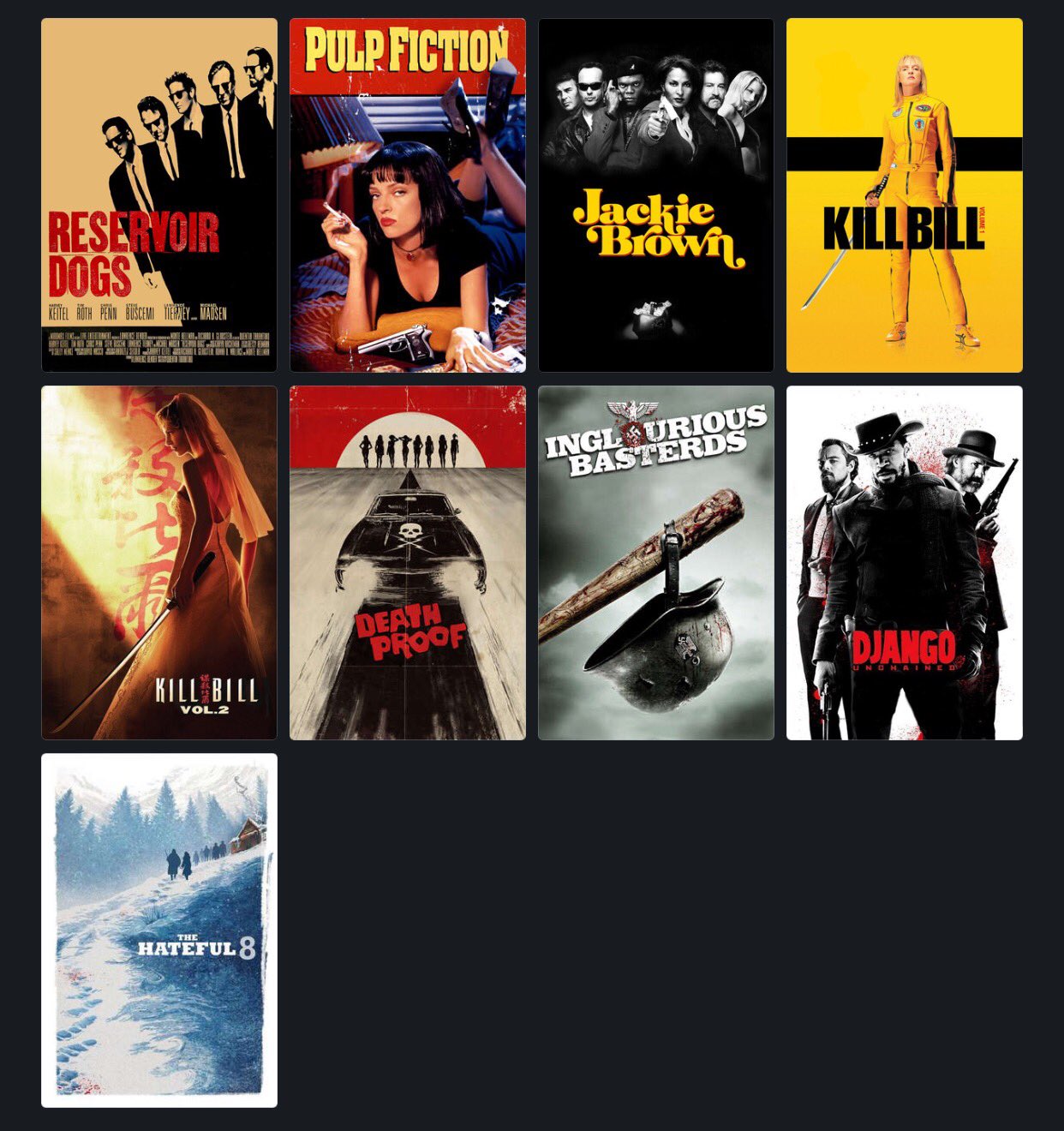 The films of Quentin Tarantino. Happy birthday to this incredible director What\s your favorite film of his? 