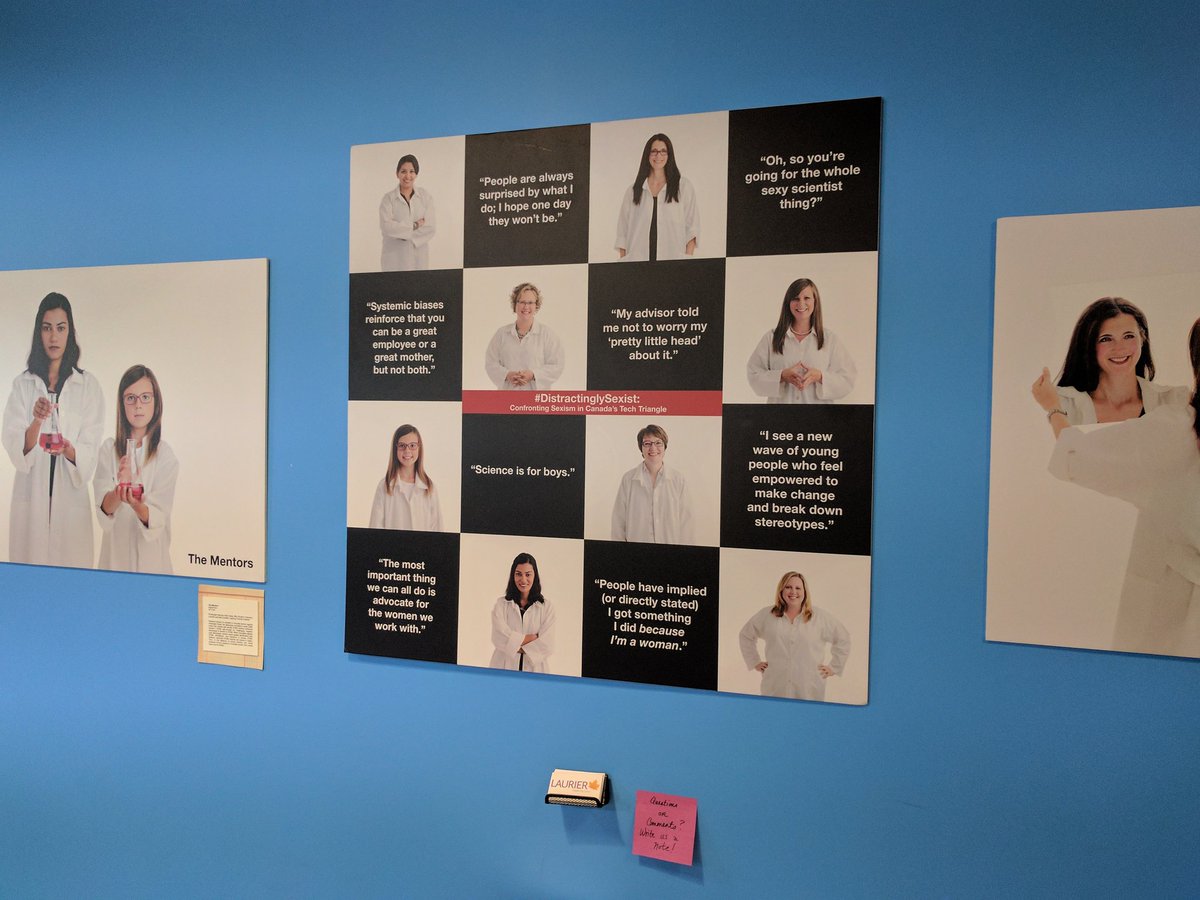 uwaterlooWiE's tweet image. Come explore @EdenHennessey &apos;s #distractinglyhonest and #distractinglysexist exhibits at @UWVelocity in South Campus Hall!