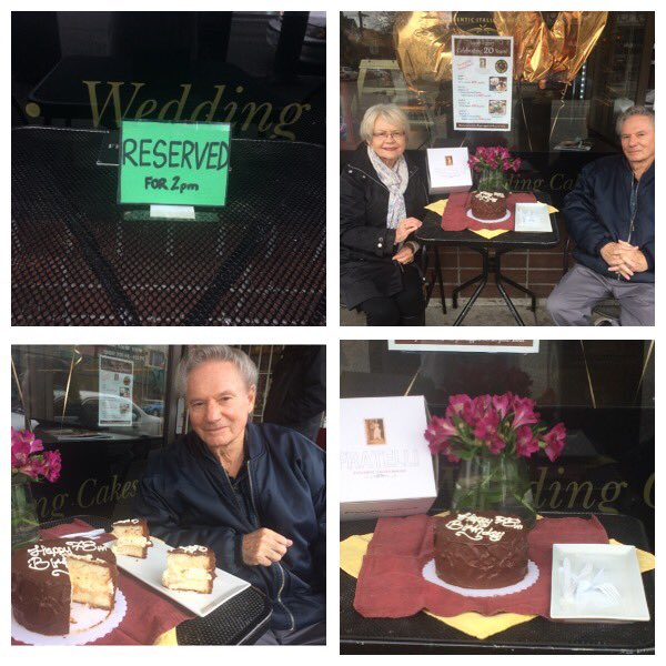 fratellibakery's tweet photo. Their daughter from New Zealand phoned in an order for specialty coffees, cake and a table! We loved creating this special moment! 💙❤️ https://t.co/y2W9mqdAgS