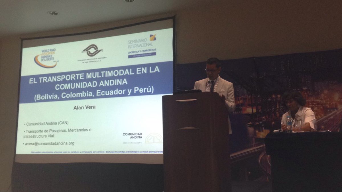 SeminarioPIARC's tweet photo. En este momento Alan Vera nos habla sobre "Transporte multimodal en países miembros de la Comunidad Andina". https://t.co/ziczT0A0v0