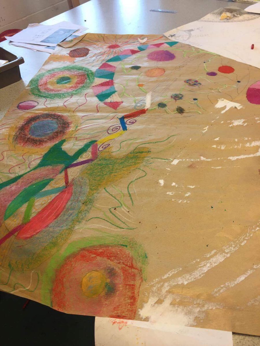 OBAMusicArt's tweet photo. A great start to the week in Mr Smyth's Year 7 class today 🎨 some more Kandinsky-inspired artwork to brighten up your Monday 👍🏻#OBAart https://t.co/8lDILCPIiz