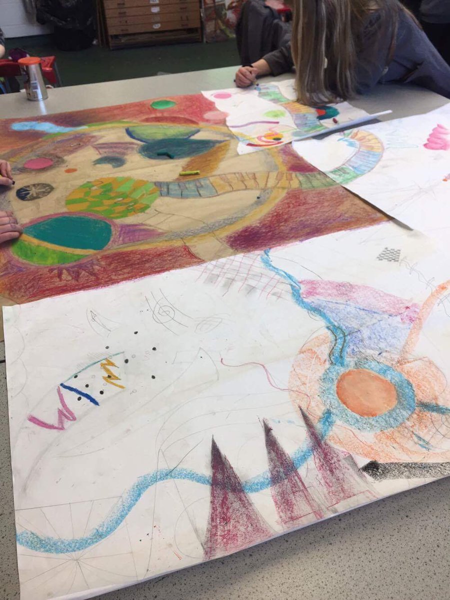 OBAMusicArt's tweet photo. A great start to the week in Mr Smyth's Year 7 class today 🎨 some more Kandinsky-inspired artwork to brighten up your Monday 👍🏻#OBAart https://t.co/8lDILCPIiz