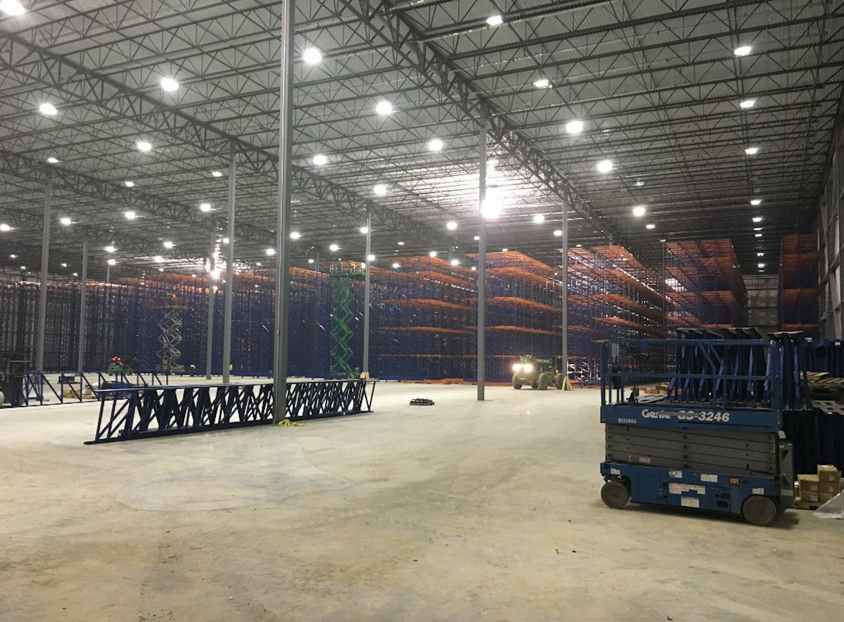 HenningsenCS's tweet photo. The freezer racking in our new facility is about 40% complete. Looking forward to seeing it full of food in June. #foodprocessing https://t.co/f1EgQFBK8g