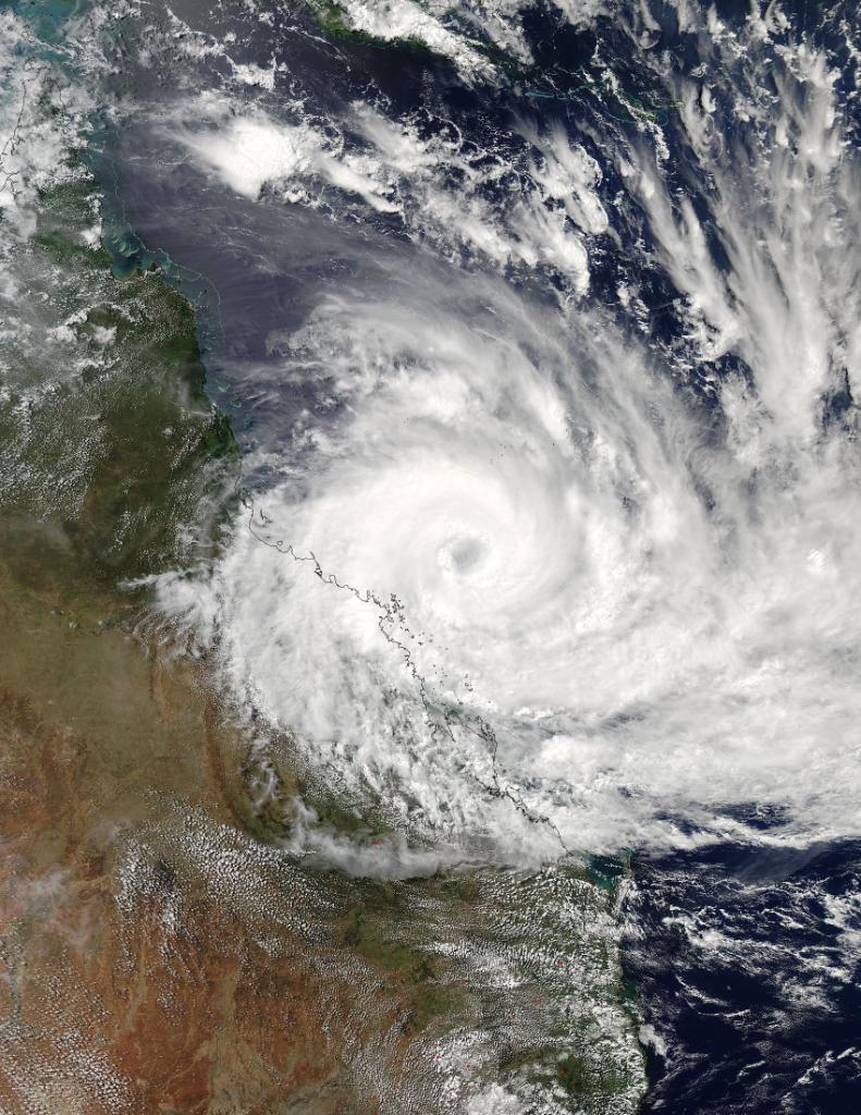 NASA's tweet photo. Satellites watched as Tropical Cyclone Debbie intensified into a hurricane off the coast of eastern Australia: https://t.co/ADcKow7ul6 https://t.co/oH5hdrmDfC