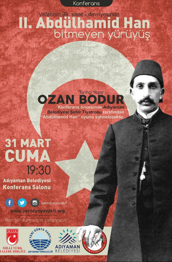 31 Mart Cuma günü.  Saat 19.30 da 
Adıyaman Belediye Konferans Salonunda. 
Katılımlarınızı bekleriz.