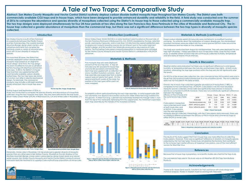 SMCMVCD's tweet image. Today vector ecologist Tina is presenting a poster on mosquito traps at the @MVCAC1 annual conference. #MVCAC2017