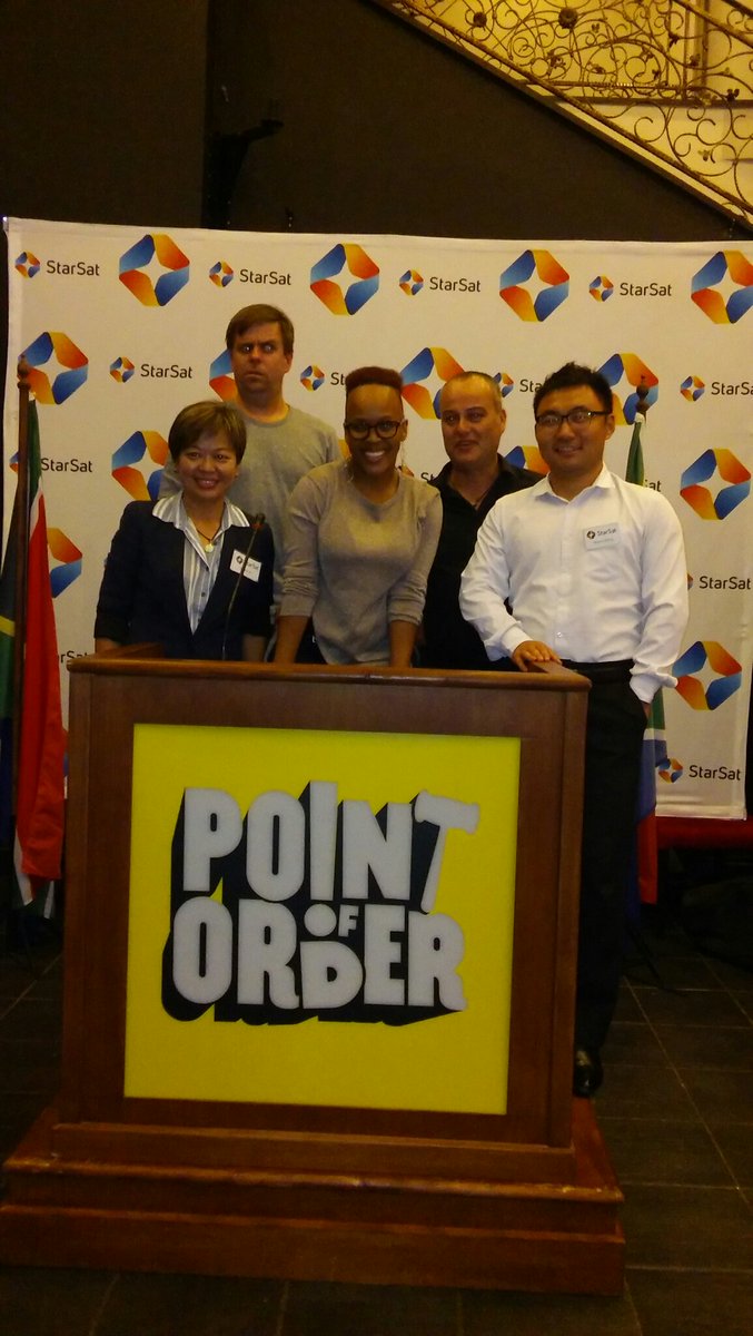 Tariro007's tweet photo. #PointOfOrder Madam speaker Tumi Morake with #StarSat acting CEO Debbie Wu, Terrence Wang https://t.co/EdhfpMgFPv