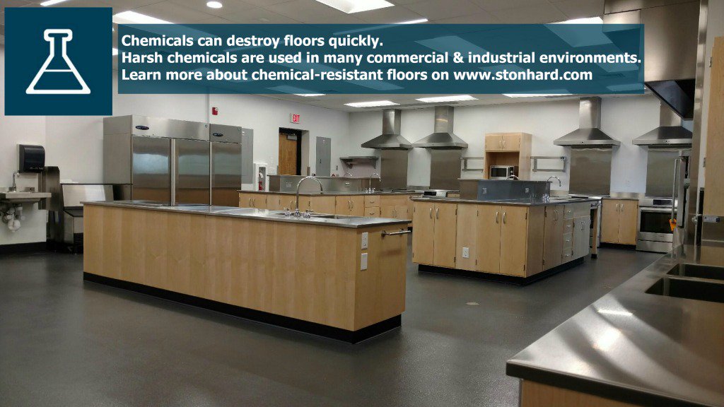 Stonhard's tweet photo. Do your #floors stand up to chemical spills, harsh cleaning products, &amp; other corrosive elements? https://t.co/evsqp7lHOw https://t.co/nLKHJEcwUg