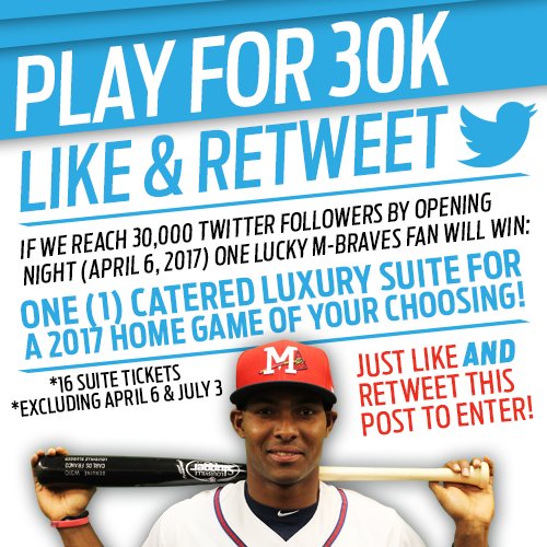 mbraves's tweet photo. LIKE/RETWEET for a chance to WIN! Make sure you're following @MBraves. #MBraves Also, check out our contests on Facebook &amp; Instagram. https://t.co/K7CHMq5SpT