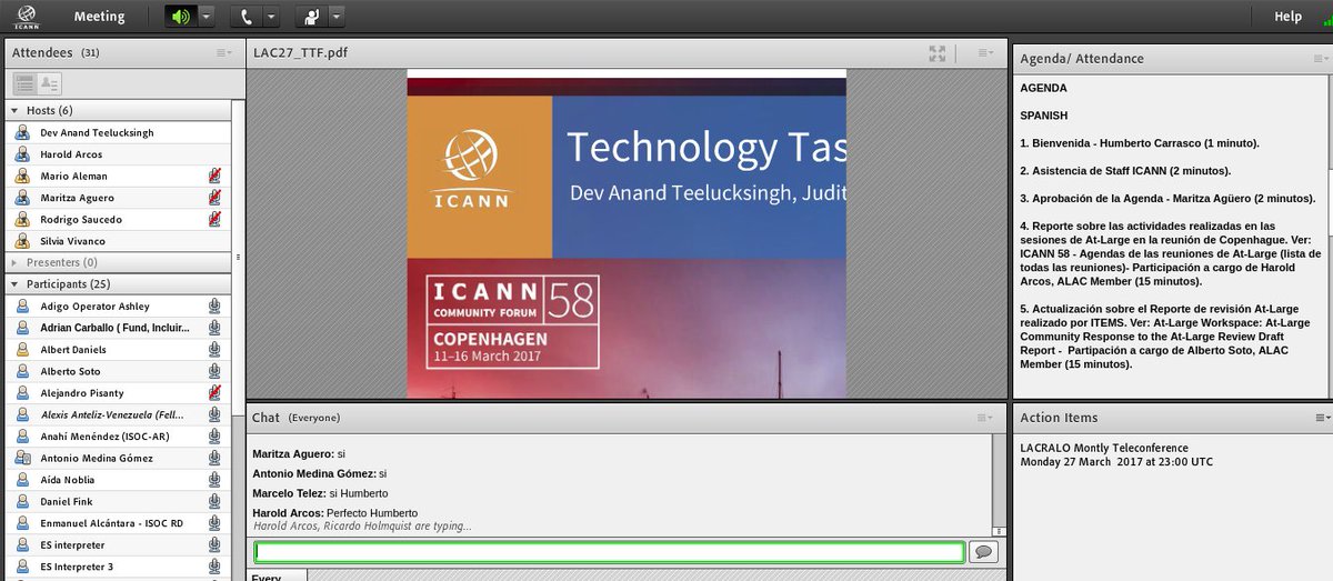 anteliznet's tweet image. #27Mar Muy esclarecedora y formidable jornada la llamada mensual de la comunidad de #LACRALO vía @ICANNAtLarge #TechnologyTaskforce #ICANN