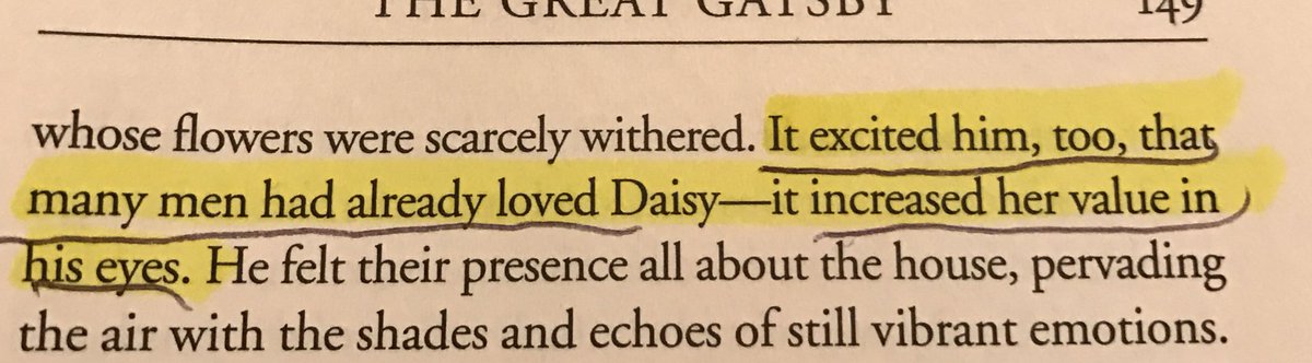 Pio2018P3M's tweet photo. Along w/ her wealth,Gatsby was also drawn in from the fact that  "many men had already loved Daisy" which made her even more valuable to him https://t.co/8q8XcKNavV