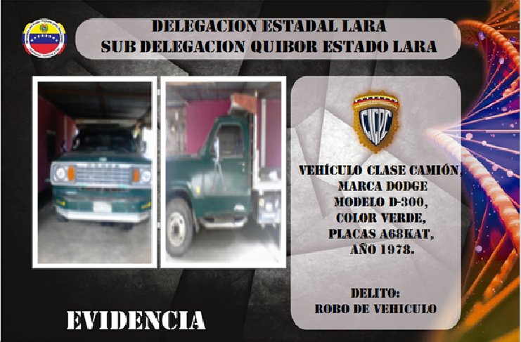 #CICPCGARANTIADEPAZ RECUPERADO VEHÍCULO CLASE CAMIÓN,  POR EL DELITO DE ROBO DE VEHÍCULO, EN LA PARROQUIA JUAN BAUTISTA RODRÍGUEZ.