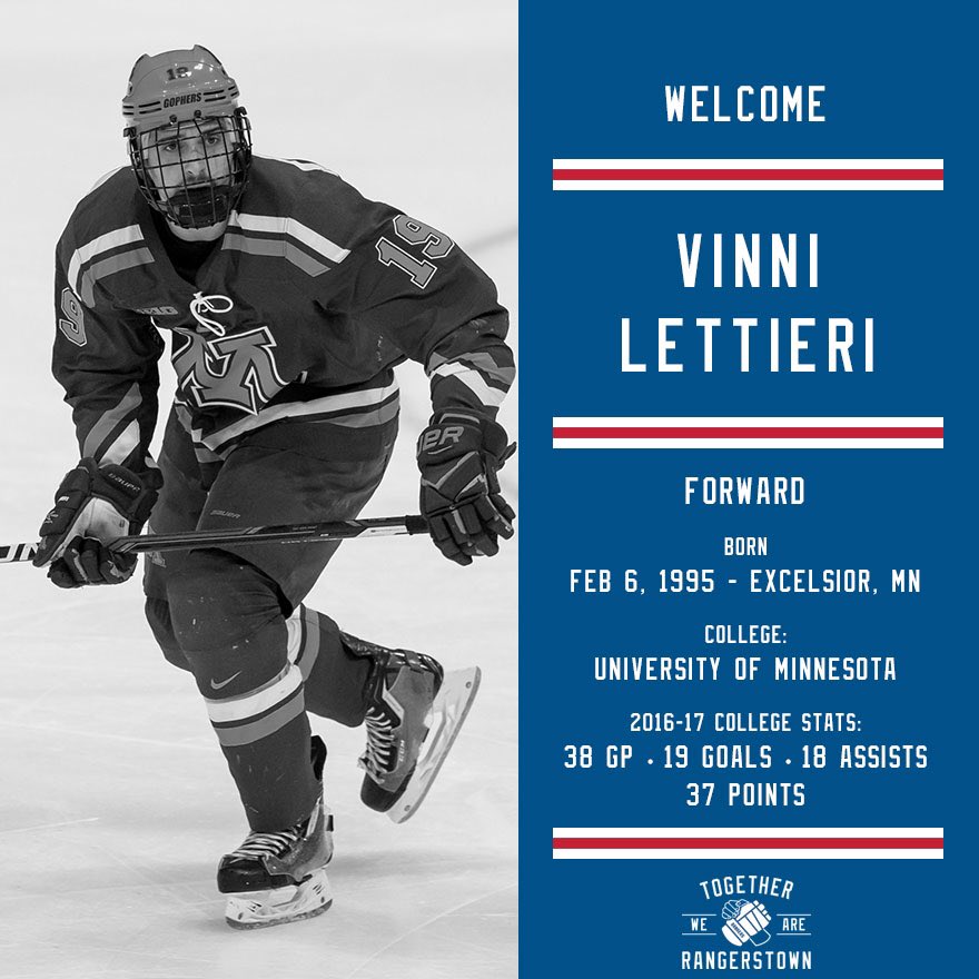 OFFICIAL: #NYR have agreed to terms with free agent forward Vinni Lettieri. https://t.co/6z3pQMt21R