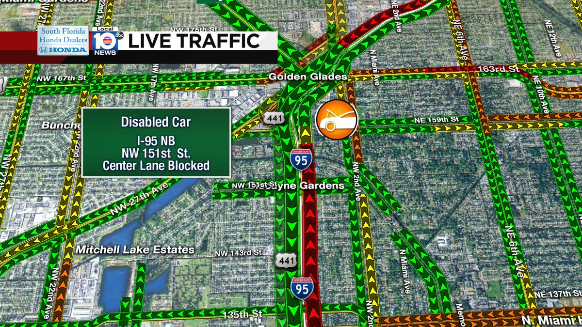 DISABLED CAR: I-95 NB & NW 151st St. A center lane is blocked. Expect heavy delays. #TRAFFIC #MIAMI https://t.co/kl6ljpvSKy