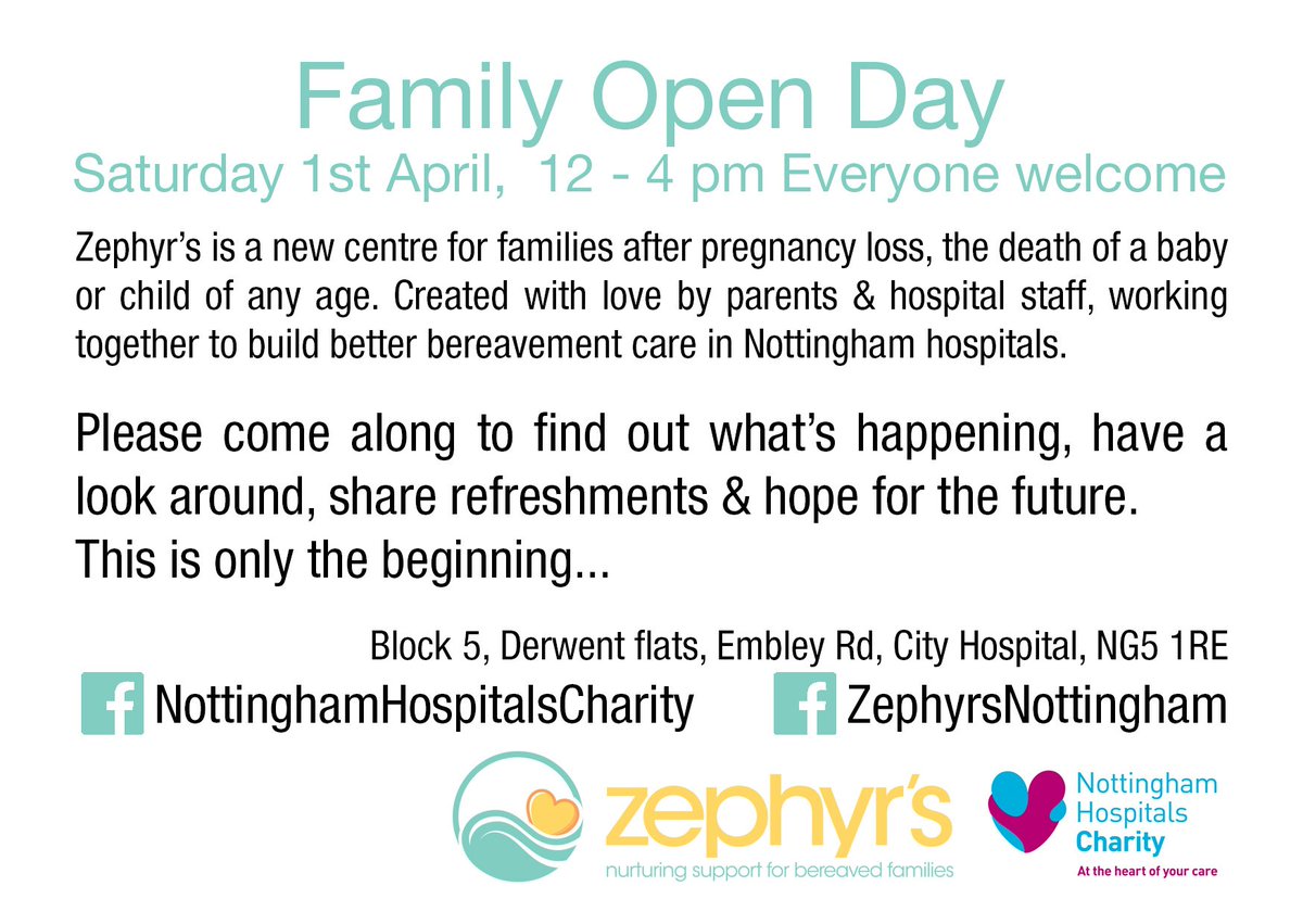 Find out about help for those facing loss of a baby @ Family Open Day @ new Zephyr's centre - Sat 1 April - bit.ly/2orXSBX #Zephyrs