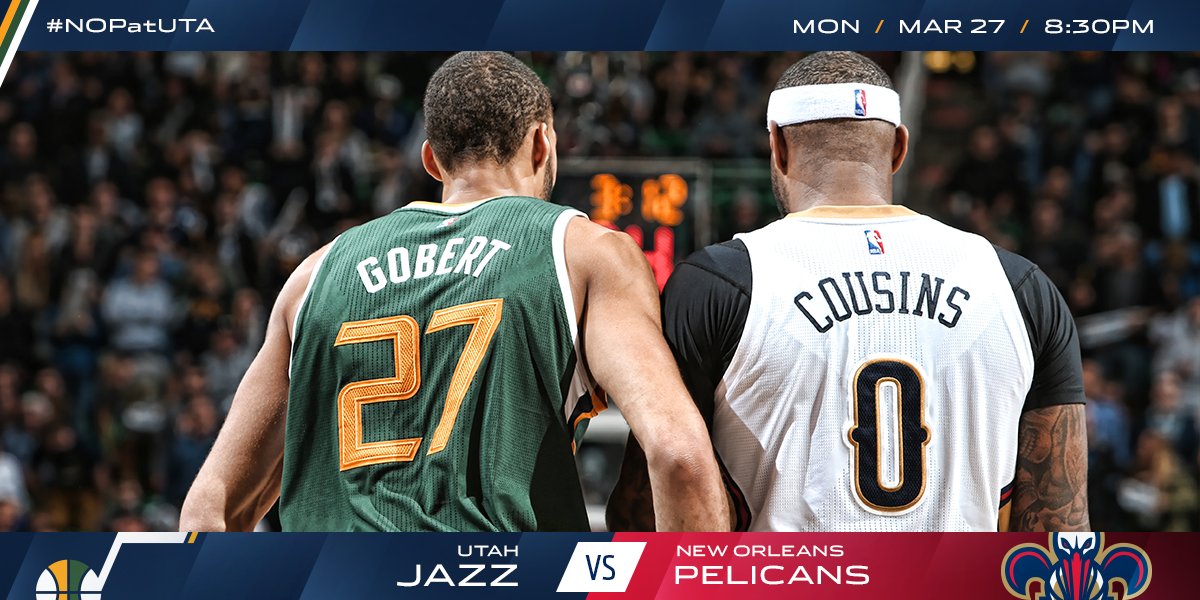 🏀: #NOPatUTA 📺: @NBAonTNT  📻: @1280sports ⏰: 8:30pm MT 📱: Jazz App 👻: Utah Jazz 🌎: on.nba.com/2jKn99k https://t.co/N2IJLm2APF