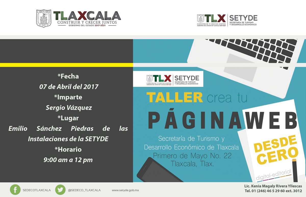 SEDECO_TLAXCALA's tweet photo. Taller Gratuito "CREA TU PÁGINA WEB"
#ConstruirYCrecerJuntos
#TlaxcalaOnline https://t.co/bJkh99jw6e