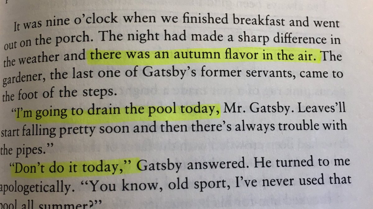 roisin2018P3M's tweet photo. No denying the end of summer and Daisy's 'love' for Gatsby is ending and he is holding on for dear life. #Ch8 #TGGSymbol https://t.co/HSFbIYYthA
