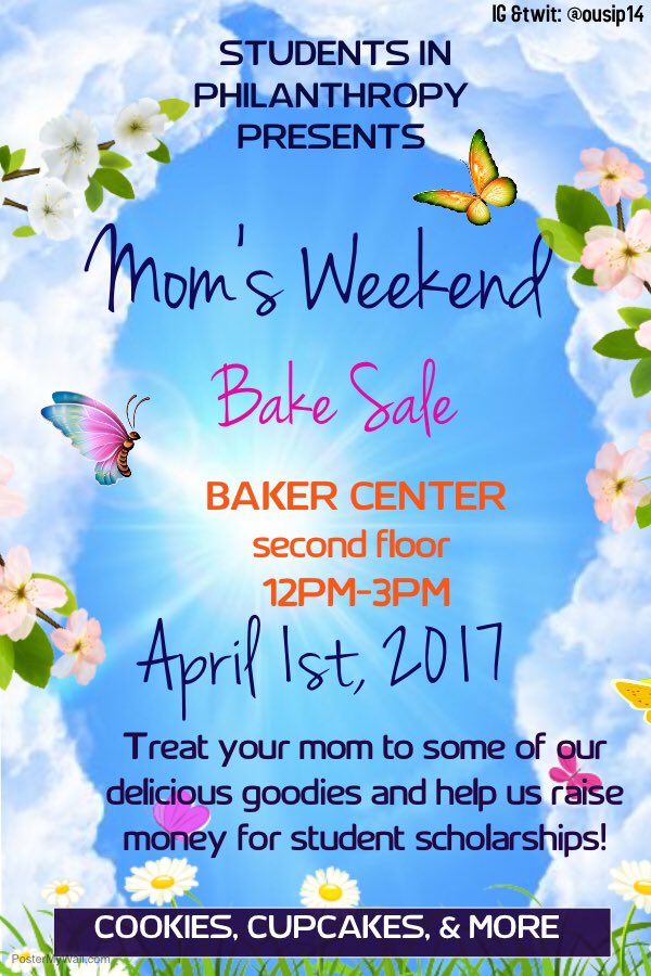 OUSIP14's tweet photo. Come out enjoy some of our delicious goodies this weekend with your mom! https://t.co/6zdLIAlpTs