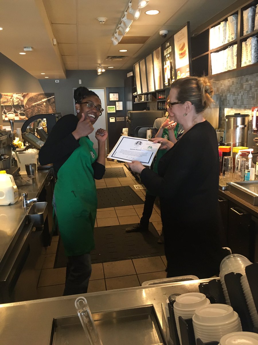 StarbucksUD's tweet photo. UD partner of the qtr Jasmine Bryant thrilled to be recognized! Thx Jaz! @Psspic169Murphy @ShannonSbuxA71 @cdolcelatte https://t.co/KH9z6iL0pY