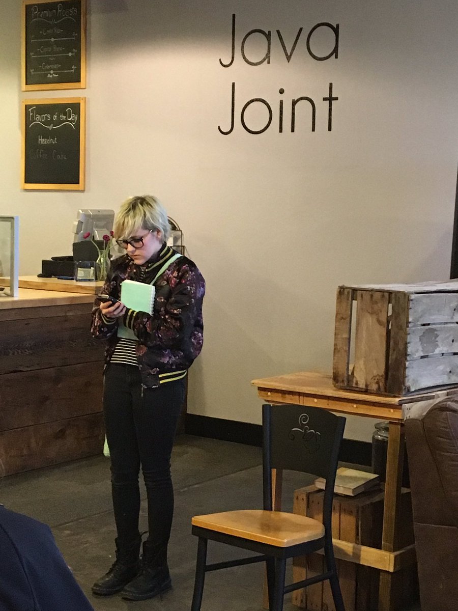 MHSWC's tweet photo. Madison Curtis shares her piece at #mhsopenmicnight @JavaJointCafe @boskm @MattawanLearns https://t.co/M8Tpy0MnsQ
