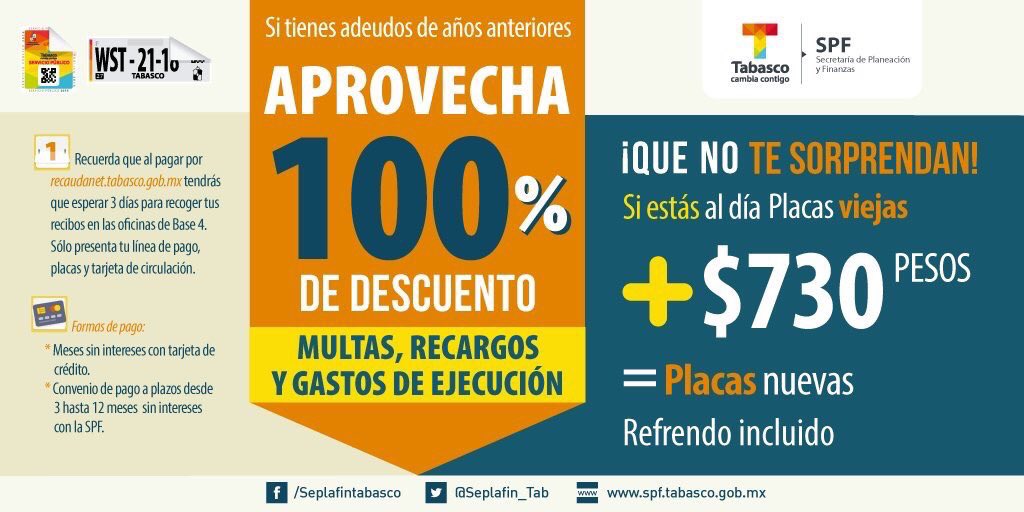 SAF_Tabasco's tweet photo. ¡Que no te sorprendan! Si estás al día Placas Viejas+730 = #PlacasNuevas
(Refrendo incluido)
https://t.co/q9rQO2EaG9
#Seplafin https://t.co/GisDSISU3b