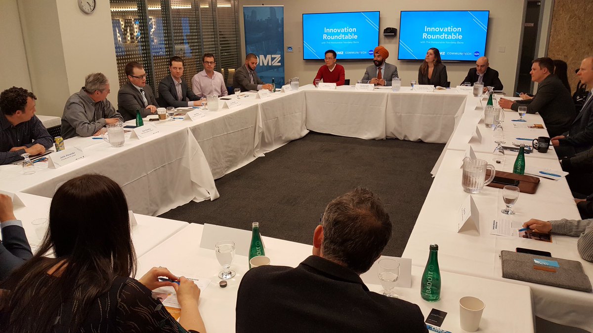 NavdeepSBains's tweet photo. Great to be at @RyersonDMZ with @Communitech &amp; @MaRSDD to talk #Budget2017 with founders of start ups in the #TOWRCorridor #cdninnovation https://t.co/hPanvLkNn4
