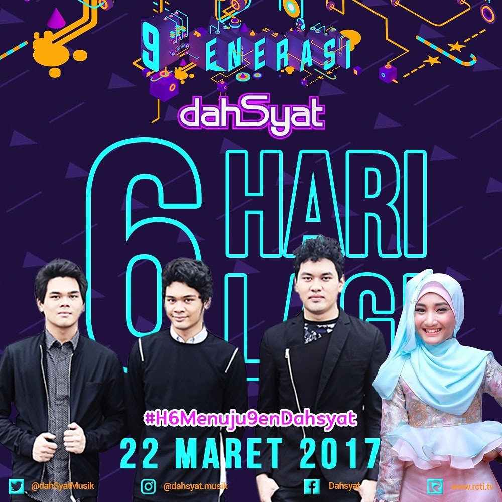 Siapa yang udah gak sabar untuk tungguin perform dari <a href="/TheOvertunes/">TheOvertunes</a> dan <a href="/FatinSL/">Fatin Shidqia Lubis</a> ? Tunggu ya 6 hari lagi #H6Menuju9enDahsyat