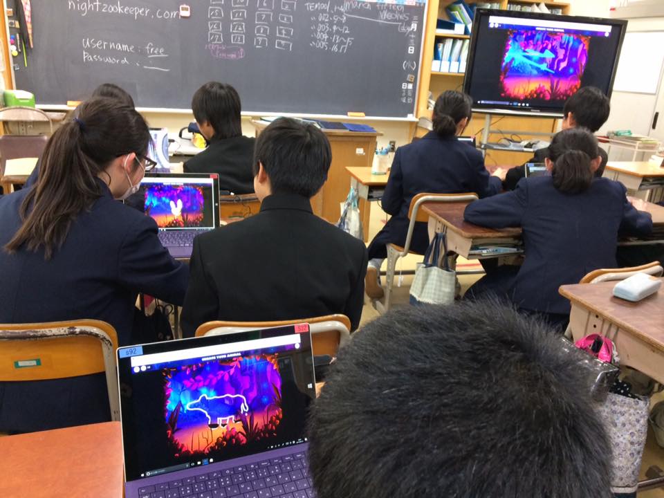 SamoDavo's tweet photo. Great time at Chiba Junior High School. Kids loved @nightzookeeper, creating characters in English and sharing with class. #asiaed #japaned https://t.co/3qU56PW9Nx