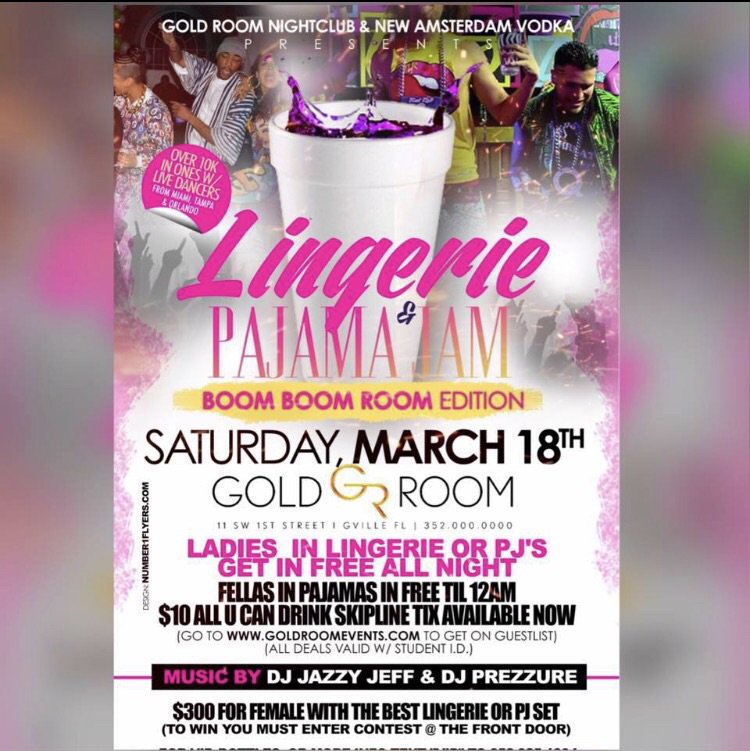 ATForNOTHING's tweet image. (Saturday) Lingerie &amp;amp; pajama jam party at GoldRoom! Ladies in lingerie &amp;amp; pj&apos;s free all nite! #BoomBoomRoomEdition