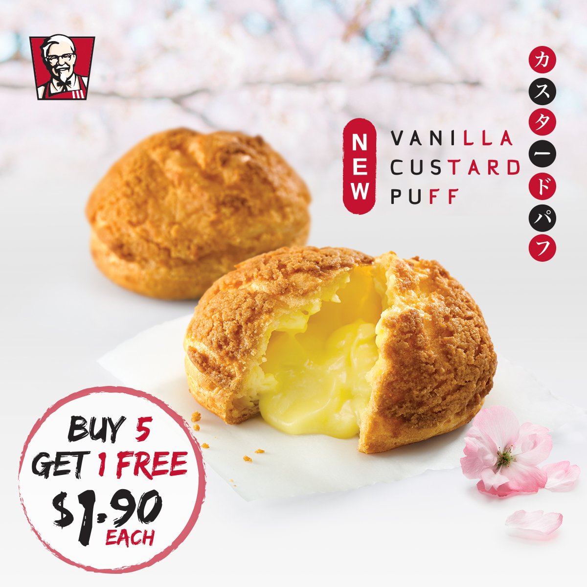 Experience an #Oishiok moment when you bite into our new Vanilla Custard Puffs! Buy 5 & get 1 free! See more at: bit.ly/2mYguvD