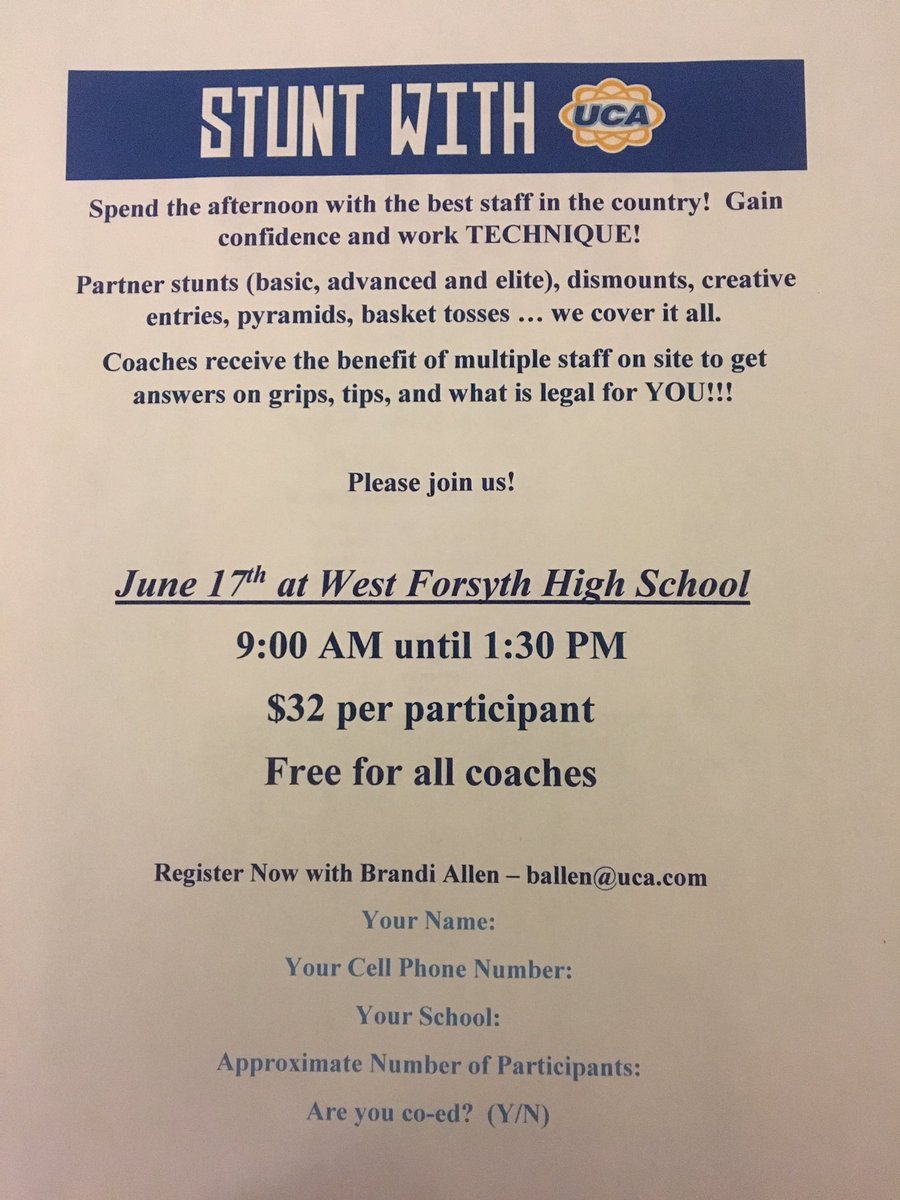 Lori_Ransome's tweet photo. Cheer Coaches anywhere close to the Winston-Salem area- mark your calendars now and get registered! #stuntsafe #bringyourTEAM #FUNday #UCA https://t.co/MGhjxewnof