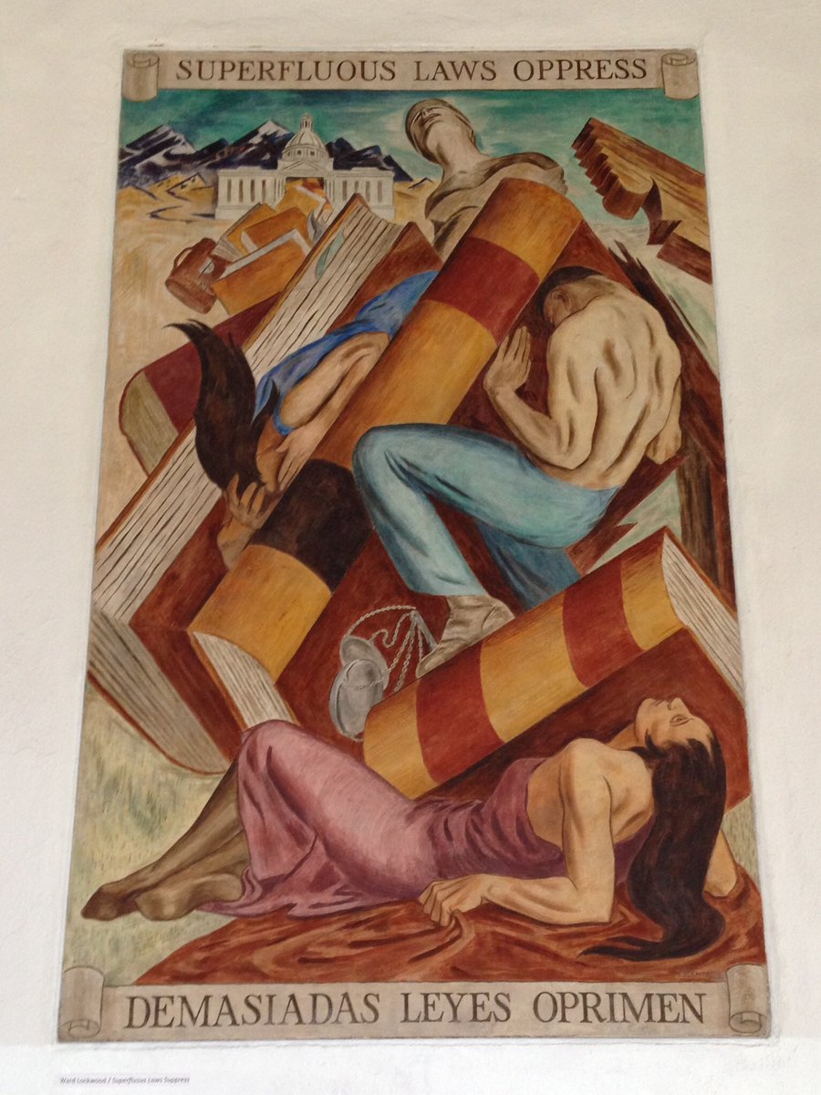 parke_presnell's tweet photo. Frescoes in the courtroom of the old Taos County Courthouse in Taos, New Mexico. "Sufficient law protects." "Superfluous laws oppress." https://t.co/lRA6NcOYfu
