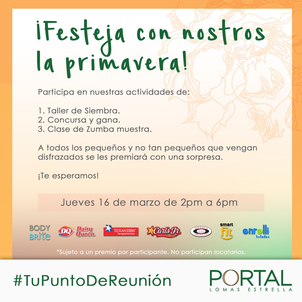 PLomasEstrella's tweet photo. Festeja con nosotros la primavera éste jueves 16 de Marzo a las 2pm.
¡Nuestro invitado estrella, eres tú! 
@PLomasEstrella #TuPuntoDeReunión https://t.co/IrpoWyuEJW