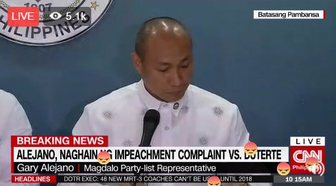 newswatchplusph's tweet photo. BREAKING: Magdalo party-list files impeachment complaint vs. President Duterte. Watch via Facebook Live: https://t.co/DeZe1cMVDb https://t.co/kBcWOnByor