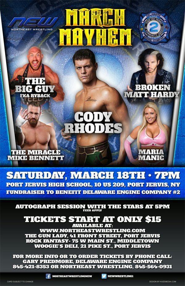 CodyRhodes's tweet photo. This Saturday in Port Jervis, NY...

MIRACLE V NIGHTMARE. @newwrestling1 Championship match❗️ 

TIX/event info https://t.co/i6M2h4BKX7 https://t.co/mVZQ3VtLnn