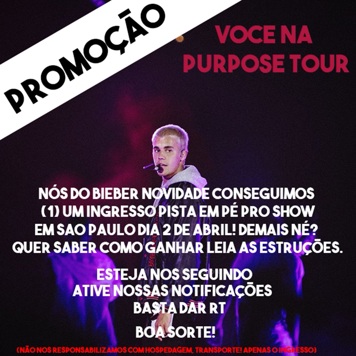 biebernovidade's tweet photo. [PROMOÇÃO] VOCÊ NA PURPOSE TOUR! Leia o regulamento a baixo, e boa sorte! (Resultado: 24/03 sexta feira). https://t.co/VI2EKqQK9I