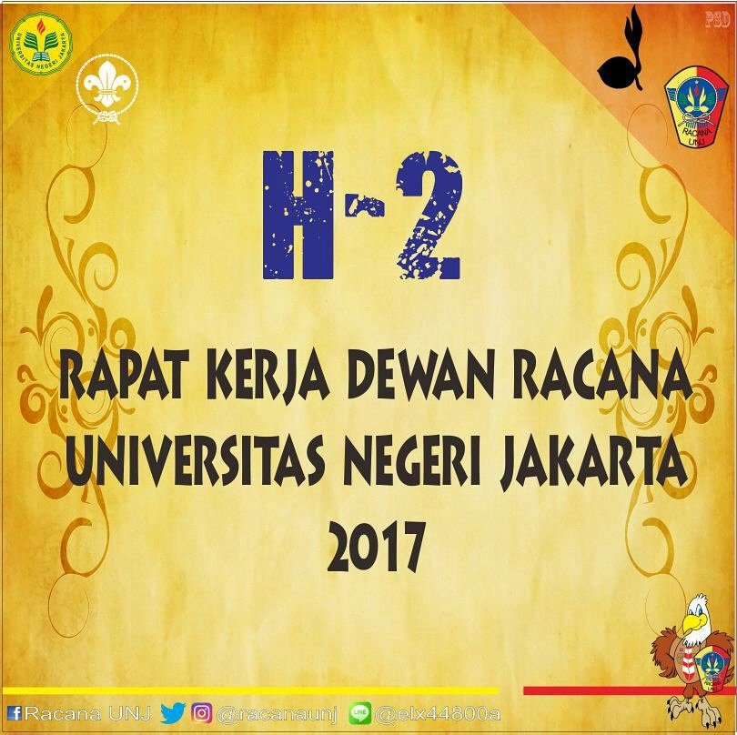 RacanaUNJ's tweet photo. Tak terasa sudah H-2 menuju Rapat Kerja Dewan Racana 2017
Tetap jaga kesehatan ya kak ππ tetap semangat :D
#RacanaUNJ
#GetRic
#Raker2017 https://t.co/jTPajDrAzl