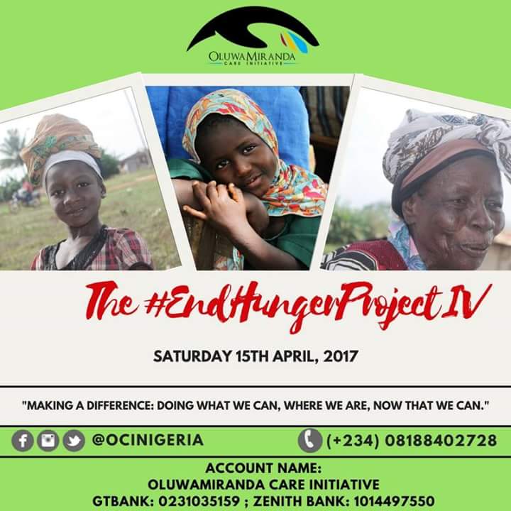 ocinigeria's tweet photo. Countdown to the #EndHungerProject IV. Don't be left out!
Sat.15th April, 2017.
From 9:00AM.
https://t.co/TaITHmCF6i https://t.co/Pb24l6Qzwf