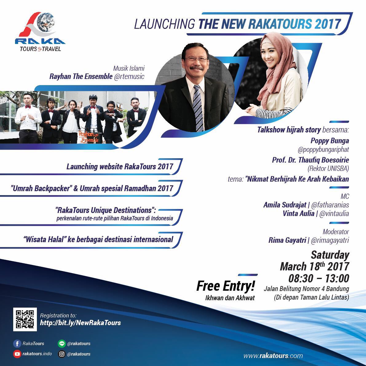 Bagi civitas akademika Unisba, hadirilah Launching The New Rakatours 2017 yang akan dihadiri oleh Rektor Unisba. Free Entry!